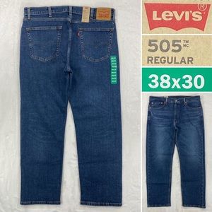 NWT Levi's 505 Straight Stretch 38 x 30 Mens Medium Wash Regular Fit Denim Jeans